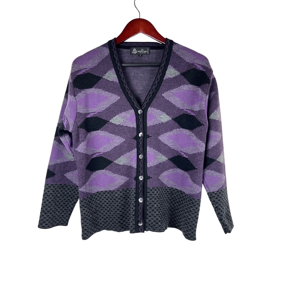 Monte Carlo Collection‎ Purple Aztec Grandpa Merino Wool Blend Cardigan Size 42